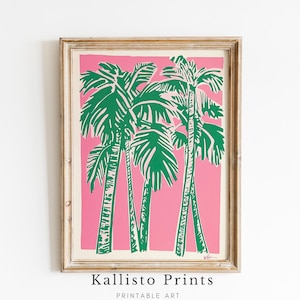 Palm Tree Pop Art Print, Tropical Wall Decor, Pink and Green Minimalist Poster, Modern Beach House Digital Download 941