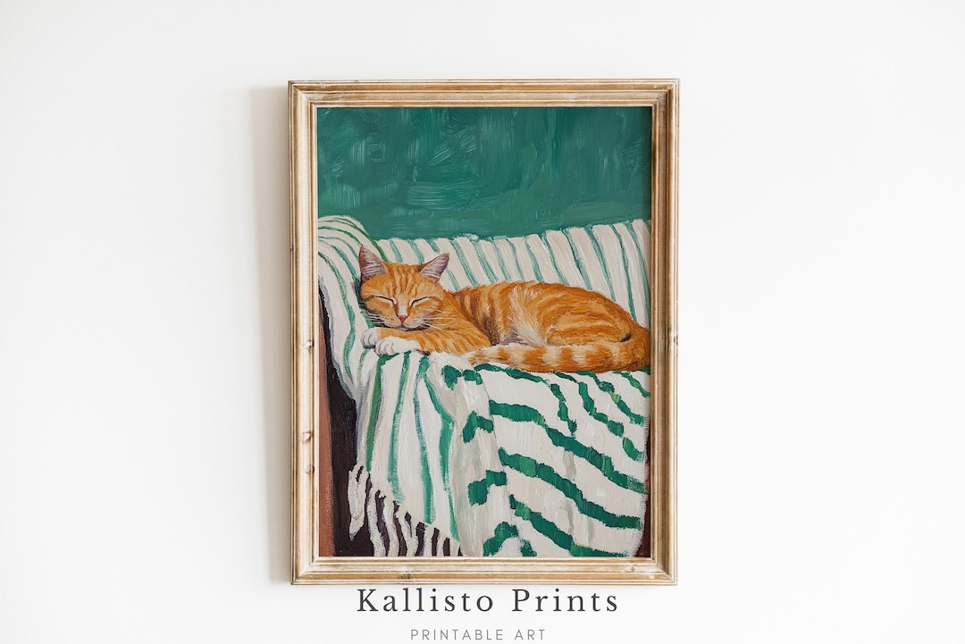 Ginger Cat Art Print | Vintage Rustic Feline Illustration (digital ...