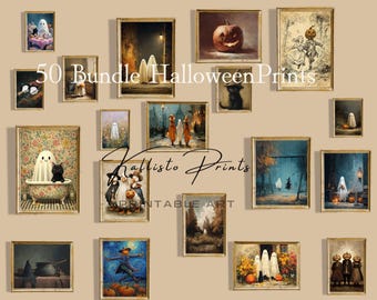 Vintage Halloween Geist Print Bundle - Cottagecore Gruselige Dekoration (Digitaler Download)