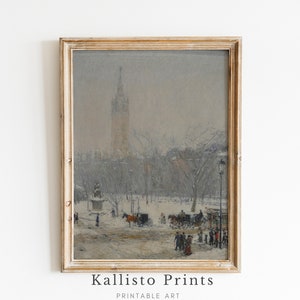 Historic Winter City Scene Art Print | Snowy Vintage Townscape | Elegant Urban Landscape Print | Classic Winter Decor/257