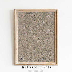 May include: A framed print with a floral pattern in shades of pink, blue, and brown. The frame is a light wood color. The print is titled "Kallisto Prints" with the text "Printable Art" below.