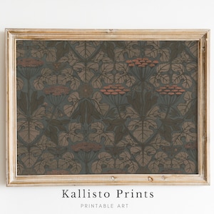Kunstdruck mit botanischem Muster | Textilkunst Druck |  Dunkle Blumen druckbare Kunst | Cottagecore Decor für Haus oder Büro/AST145