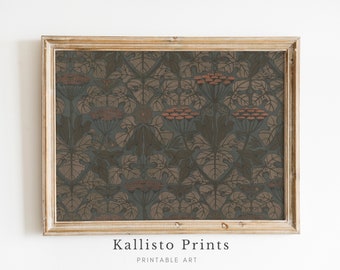 Vintage Floral Art Print | Dark Botanical Pattern (Digital Download)