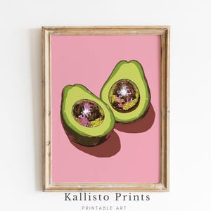 Avocado Disco Ball Wall Art | Funny Digital Printable | Modern Kitchen Art | Quirky Fruit Decor | Pop Art Poster/616