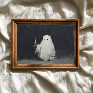 Fantasma con candela stampabile: malinconica decorazione murale di Halloween (download digitale)