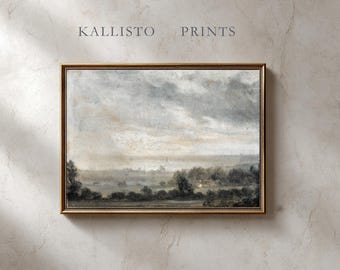 Misty Morning Landscape Painting | Vintage Countryside Art (Digital Download)