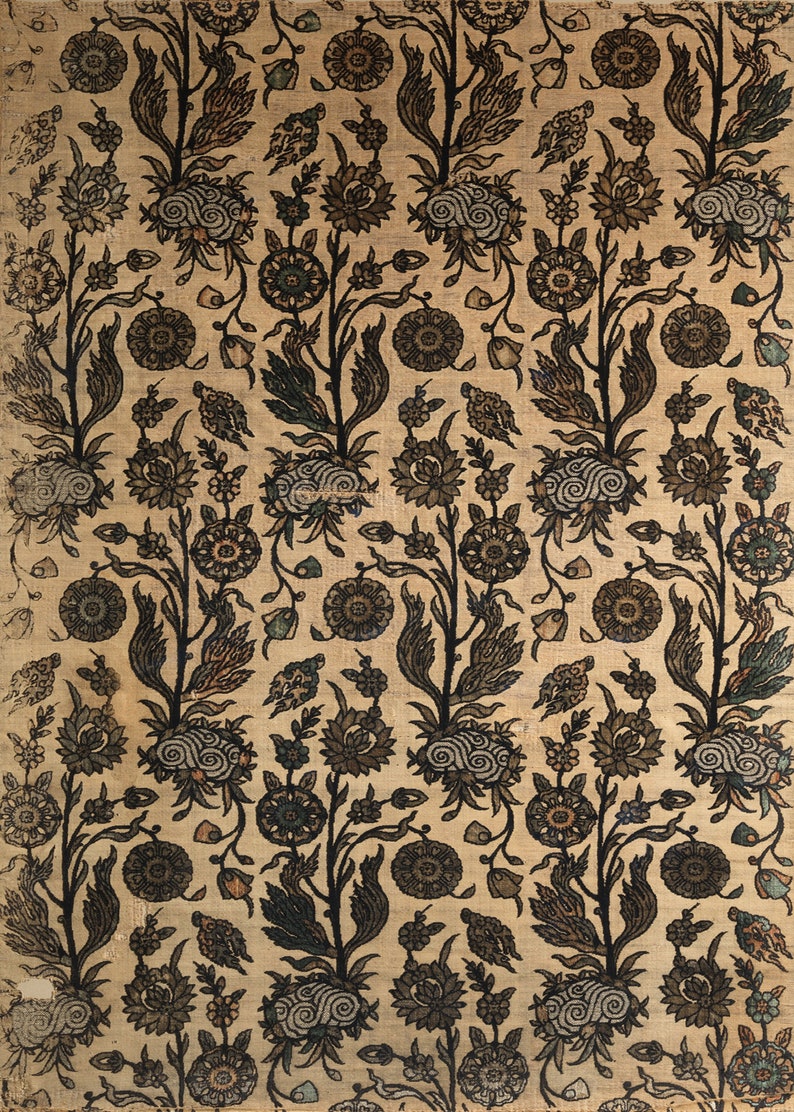 Renaissance Floral Tapestry Printable, Detailed Vintage Botanical Art, Classic Fabric Pattern ...
