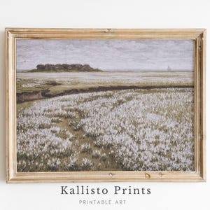 Vintage Meadow Landscape Art Print | Blooming Wildflower Field | Rustic Cottagecore Spring Printable | Neutral Nature Wall Decor/83