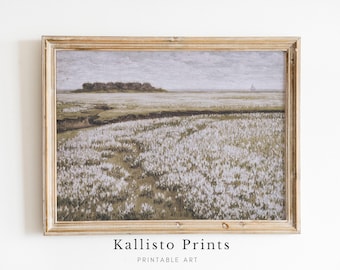 Wildflower Meadow Art Print | Vintage Cottagecore Landscape (Digital Download)
