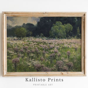 Serene Meadow Landscape Painting | Wildflower Field Art Print | Pastoral Nature Wall Art | Tranquil Floral Decor | Country Garden Scene/165
