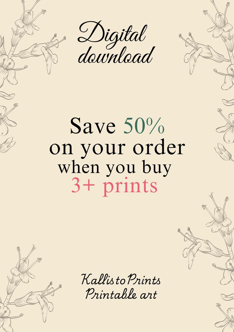 a white background with black and pink flowers and the words save 50 % on your