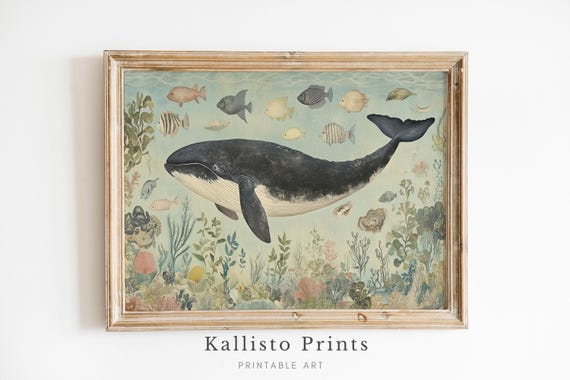 Whale and Marine Life Art Print | Ocean Coastal Decor (Digital Download)