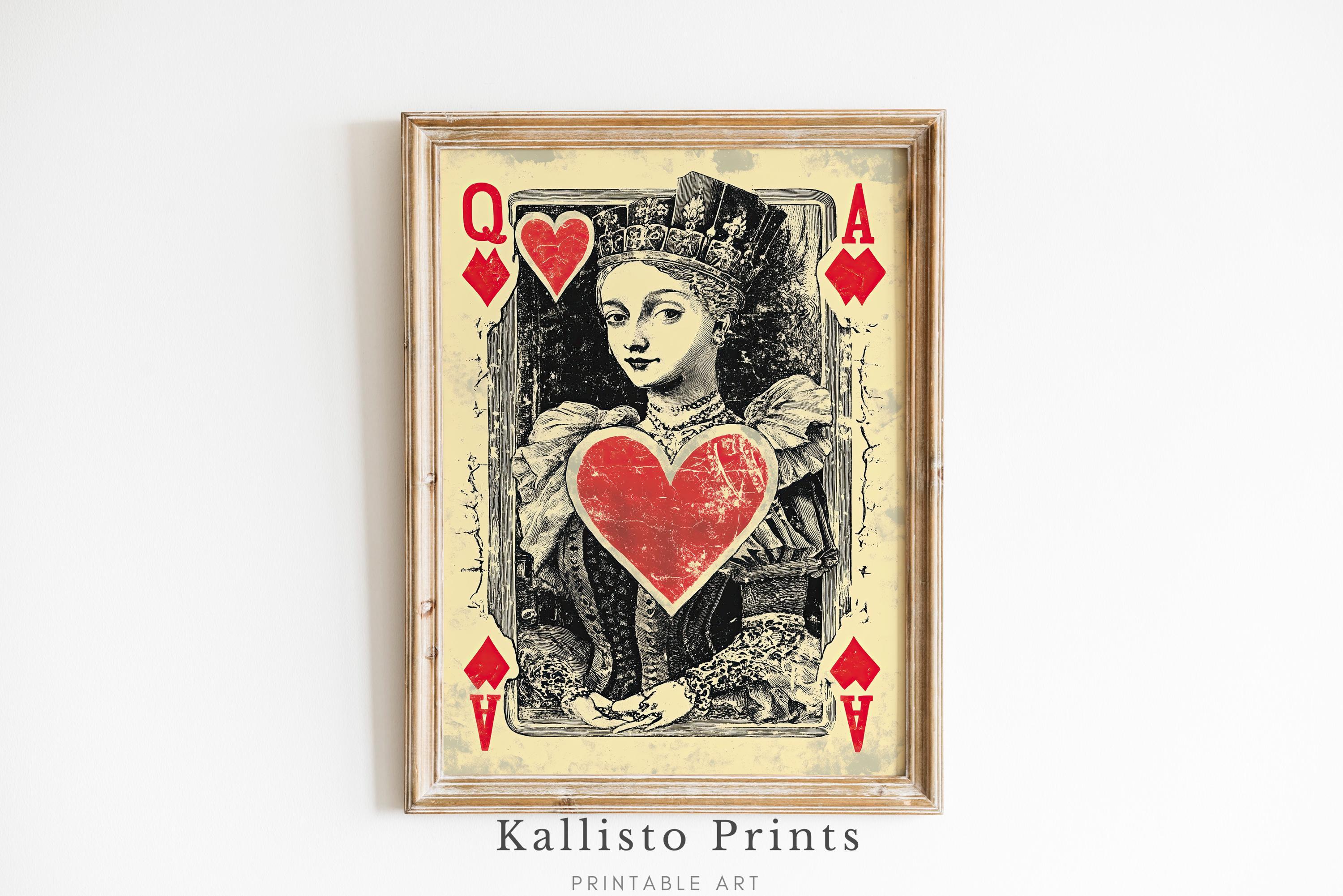 Queen of Hearts Art Print | Vintage Gothic Poker Decor (digital