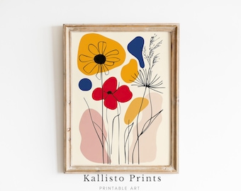 Abstract Floral Line Art Print, Modern Scandinavian Decor (Digital Download)