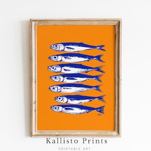 Blue Sardine Wall Art | Modern Kitchen Printable | Nautical Decor | Bold Fish Digital Print/622