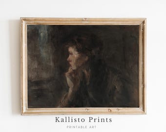 Vintage Female Portrait Print, Dark Moody Fine Art (Digital Download)