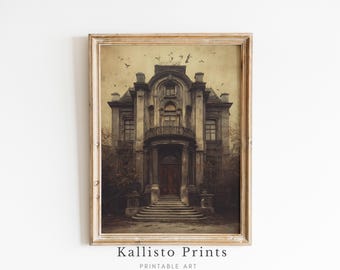 Haunted Victorian Mansion Print – Gothic Halloween Wall Art (Digital Download)