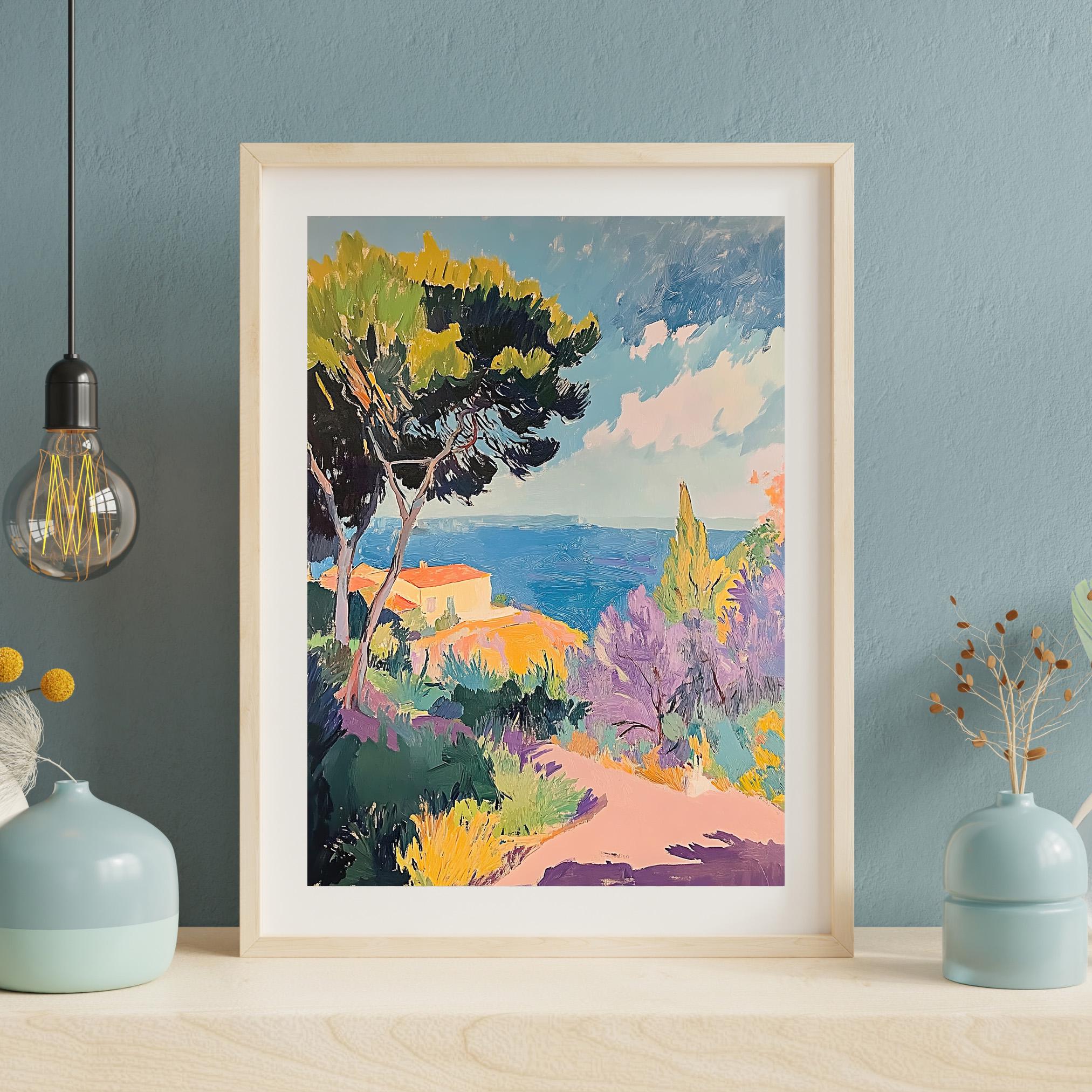 Vibrant Mediterranean Coastal Wall Art - Colorful Sea View Landscape ...