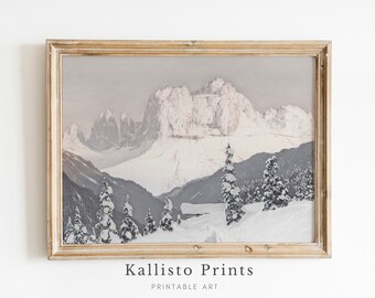 Winter Mountain Landscape Art Print | Snowy Alpine Scene (Digital Download)