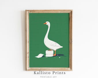 Funny Goose Wall Art | Quirky Bathroom Printable | Modern Animal Decor | Humorous Digital Art/608
