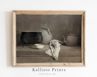 Rustic Kitchen Still Life Art Print – Vintage Farmhouse Decor (Digital Download)