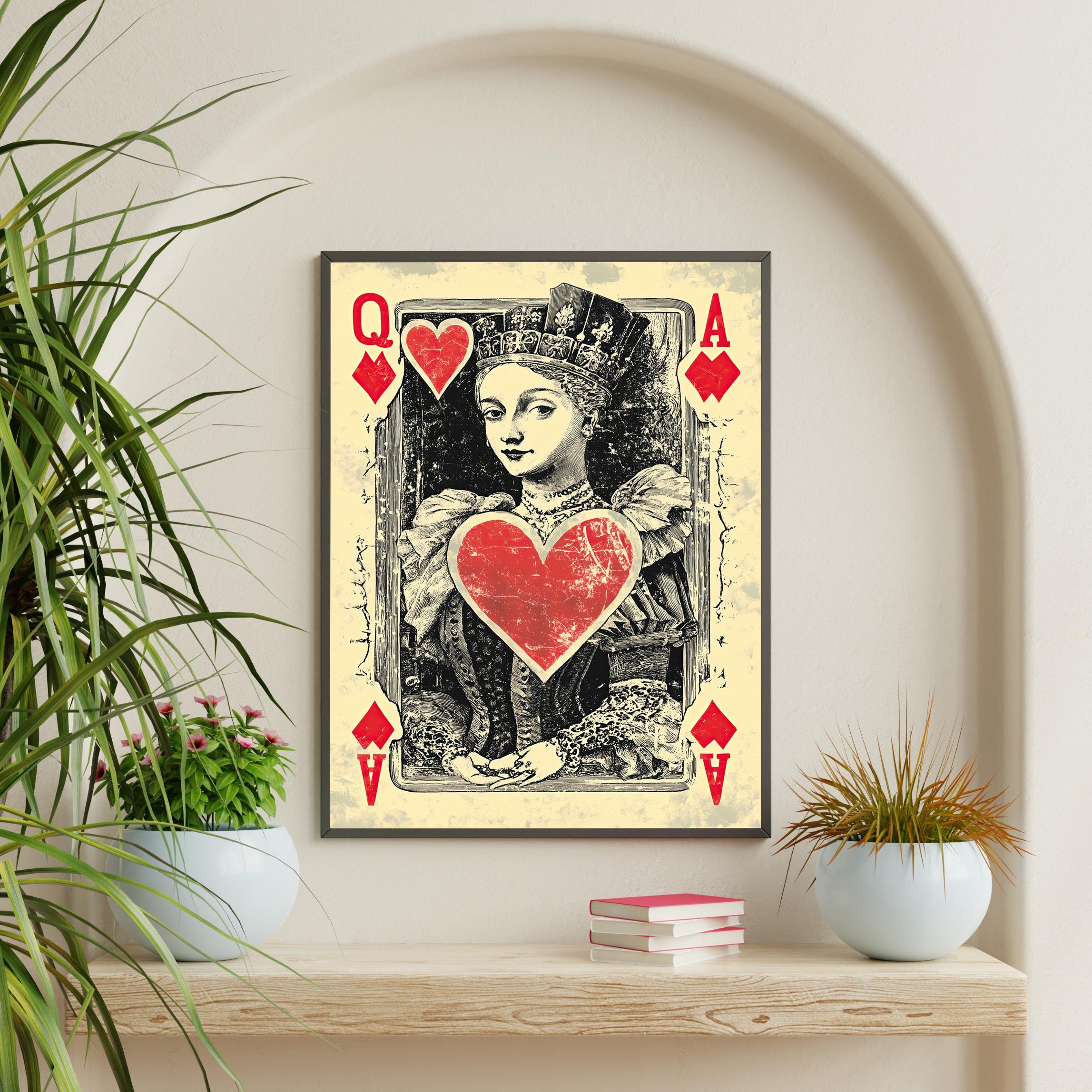 Queen of Hearts Art Print | Vintage Gothic Poker Decor (digital