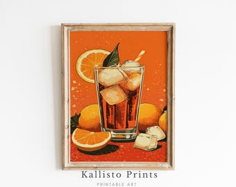 Retro Orange Cocktail Print, Mid-Century Modern Bar Decor (Digital Download)