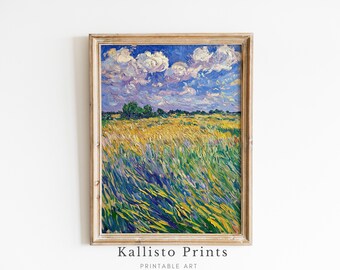 Impresión de campo de trigo estilo Van Gogh, arte paisajístico impresionista (descarga digital)