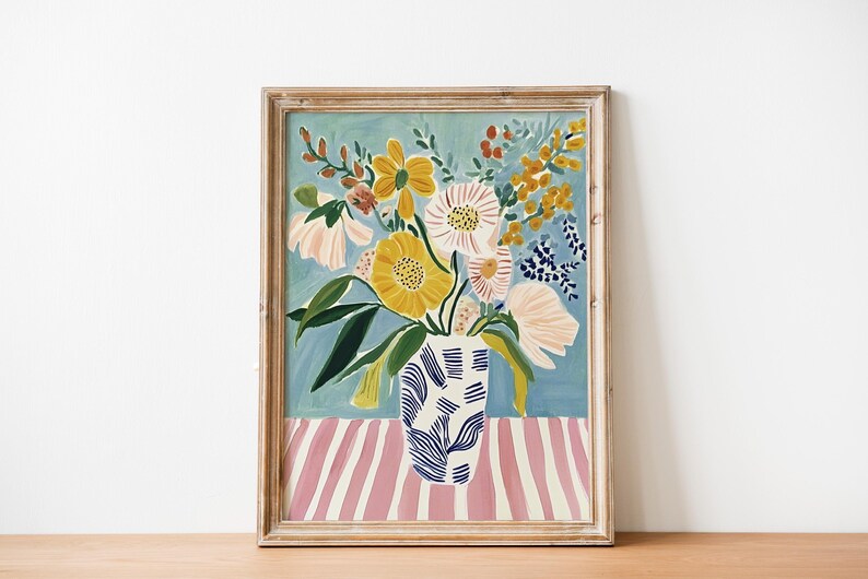 Floral Vase Painting Print, Modern Botanical Wall Art, Colorful Flower ...