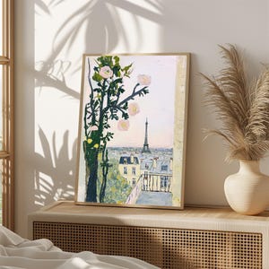 Paris Balcony View Print, Romantic Eiffel Tower Painting, Parisian Chic Wall Art, French Home Decor, Impressionist Cityscape 1078