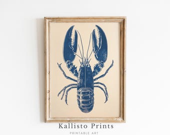 Blau Hummer Druck, Vintage Nautische Wand Kunst (Digitaler Download)