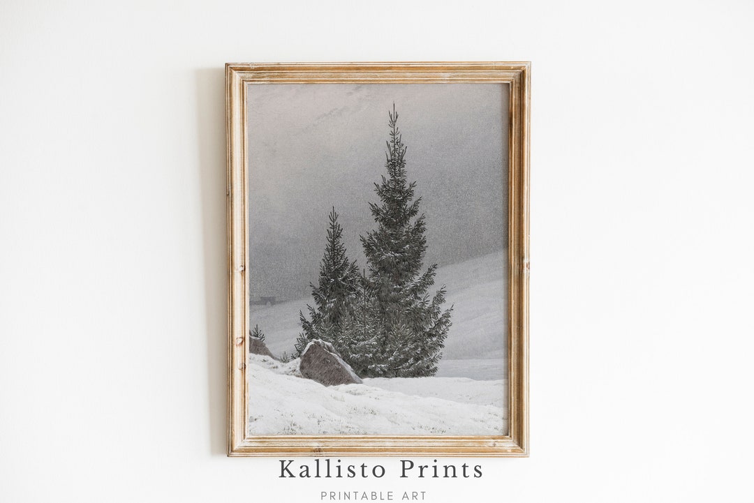 Winter Pine Tree Landscape Art Print | Minimalist Snow Scene (digital ...