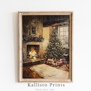 Vintage Christmas Fireplace Scene | Cozy Holiday Decor Printable Art | Rustic Winter Wall Decor/341