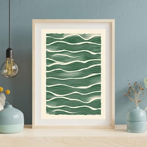 Motif vague abstrait moderne | Art mural vert minimaliste | Art déco au trait terreux | Téléchargement numérique bohème, impression abstraite nature, AST3