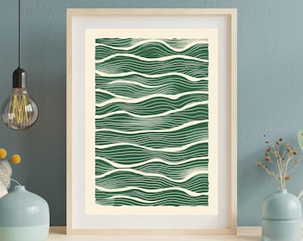 Green Abstract Wave Print | Minimalist Line Art (Digital Download)