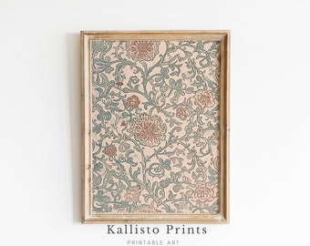 Antique Tapestry Wall Art/Antique Flower Pattern PRINTABLE Wall Art | Pastel Botanical Wall Art | Antique Style Cottagecore Printable /124