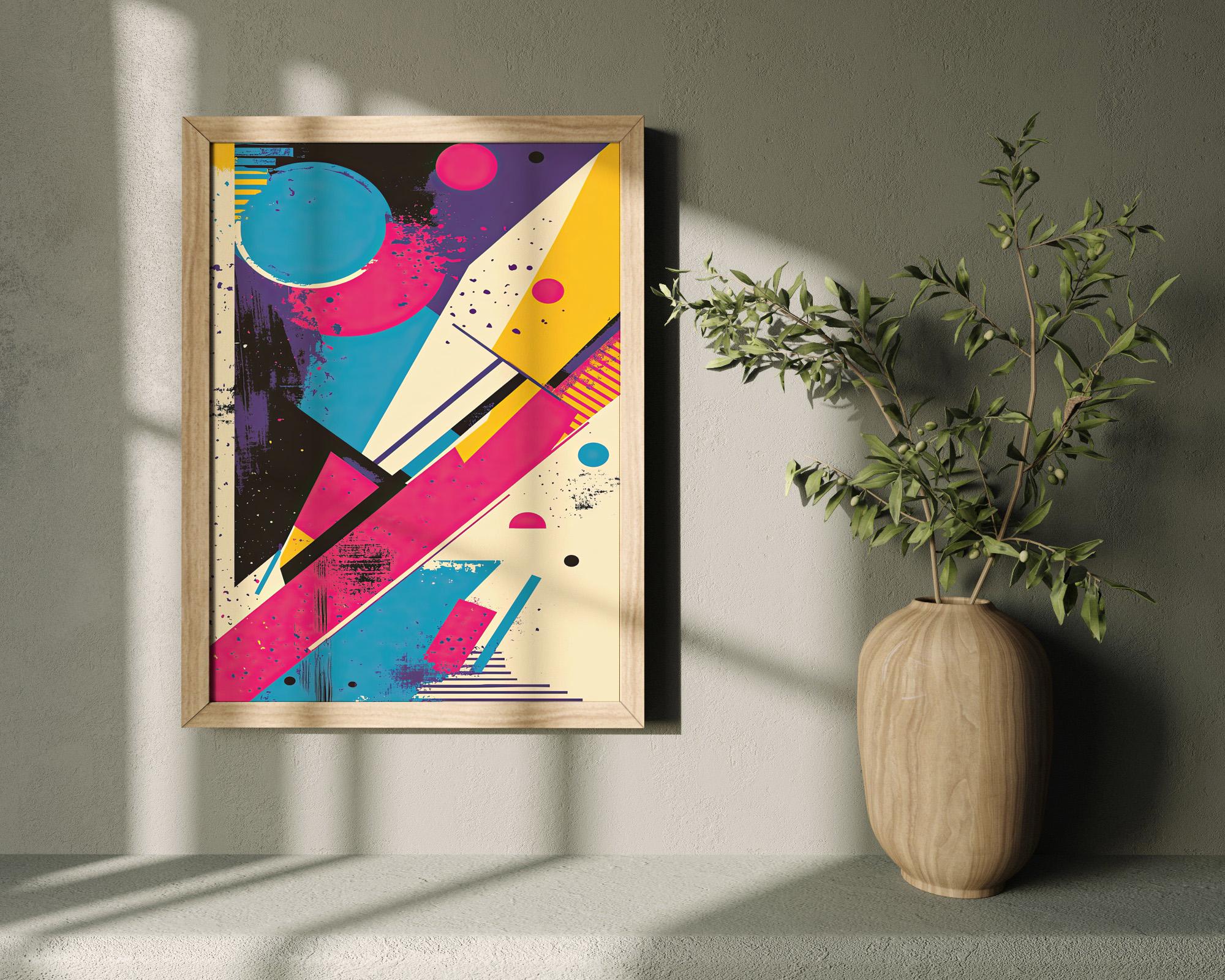 Bold Geometric Abstract Art Print, Colorful 80s Retro Wall Decor