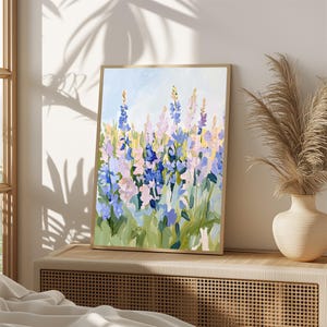 Sanfter Pastell Wildblumen Druck, impressionistische Blumenwandkunst, minimalistisches Naturdekor, Cottagecore botanisches Kunstwerk, Geschenk für Zuhause 1098