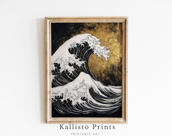 Goldene Meereswellen Kunstdruck (Instant Download)