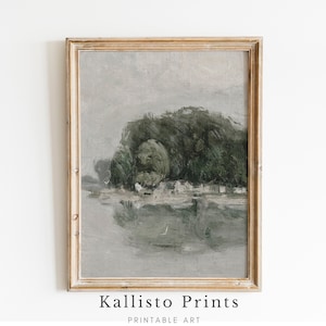 Muted Vintage Lake Landscape Print | Country Oil Painting | Farmhouse Printable Art/202