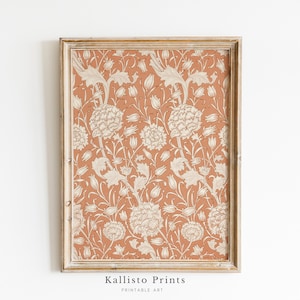 Vintage Floral Pattern Print | Terracotta and Cream Botanical Wall Art | Cottagecore Printable Decor | Rustic Antique Style Art/AST182