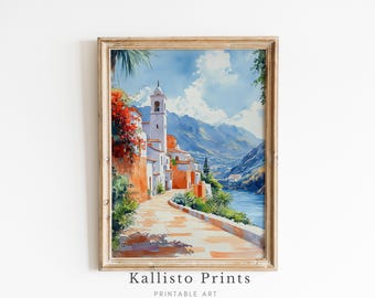 Charming Mediterranean Village Wall Art - Vibrant Coastal Landscape - Digital Printable Decor/509
