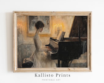 Victorian Woman Playing Piano Art Print, Classical Music Scene (Digital Download)
