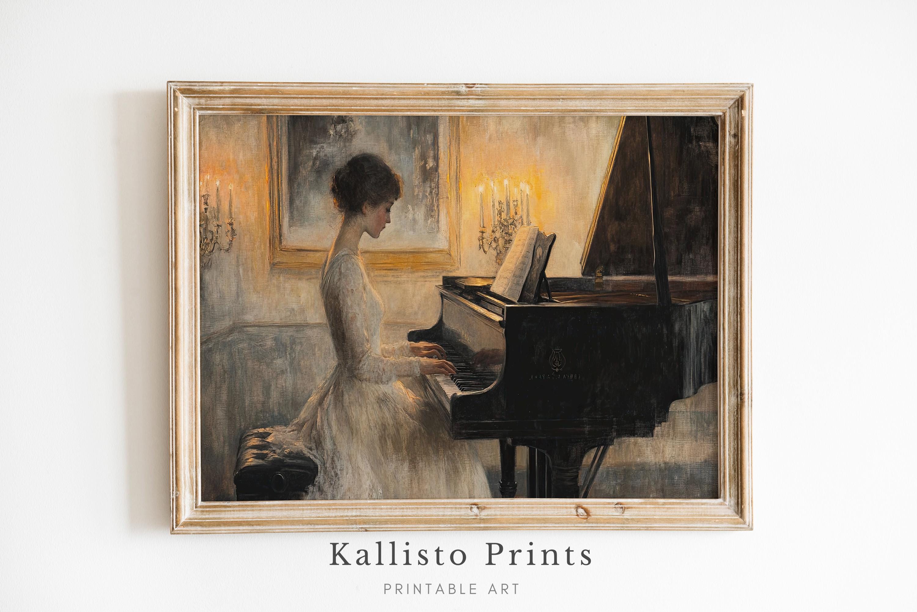 Paula McArdle 版画 Piano 額装品 Victorian Woman Playing Piano Art Print, Classical Music Scene
