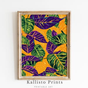 Tropical Leaves  Textile Digital Print , Vibrant Jungle Wall Art, Colorful Botanical Home Decor, Leaf Pattern Illustration 1009
