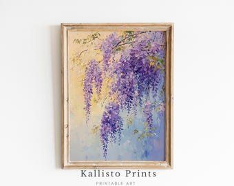 Purple Wisteria Floral Print, Pastel Botanical Wall Art (Digital Download)