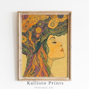 Boho Woman Tree Art Printable, Psychedelic Digital Download, Abstract Surreal Portrait, Spiritual Wall Decor, Gift for Her,854