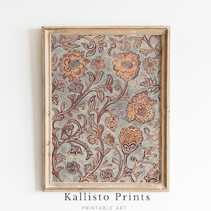 Floral Textile Wall Art Vintage Pattern, Botanical Tapestry Print for Home Decor, Neutral Digital Art Download, Antique Wall Design,16