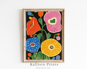 Abstract Floral Art Print, Modern Botanical Wall Decor (Digital Download)