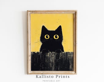 Minimalist Black Cat Print, Modern Feline Illustration (Digital Download)